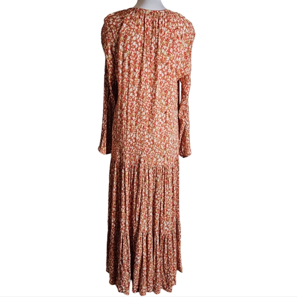 Sonoma Red Floral Print Crinkled Tiered Maxi Dress Size Large Boho Praire READ - Picture 5 of 14